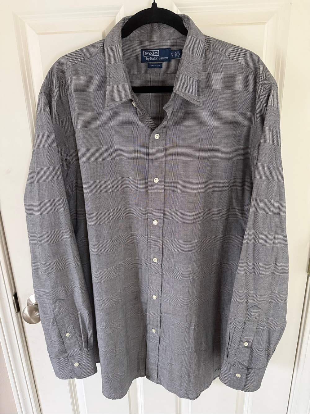 Polo by Ralph Lauren Classic Fit Gray Plaid Cotton Dress Shirt XL Men’s Button